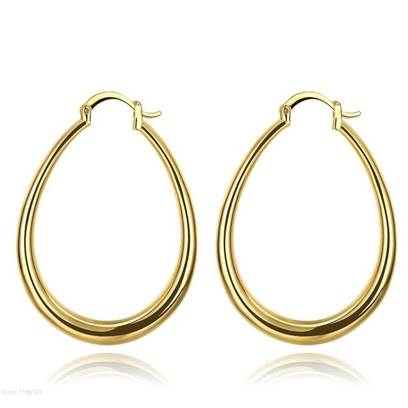 *NEW 18K Yellow Gold 1.5'' Oval Hoop Earrings - Picture 11 of 12